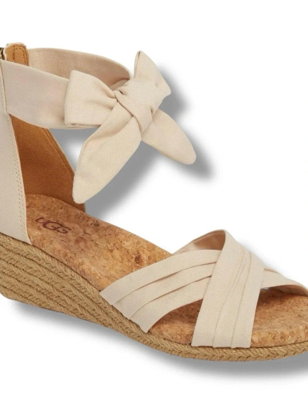 UGG Wedge Sandals Womens 9.5 Beige Cork Espadrille Ankle Tie Summer Resort Traci